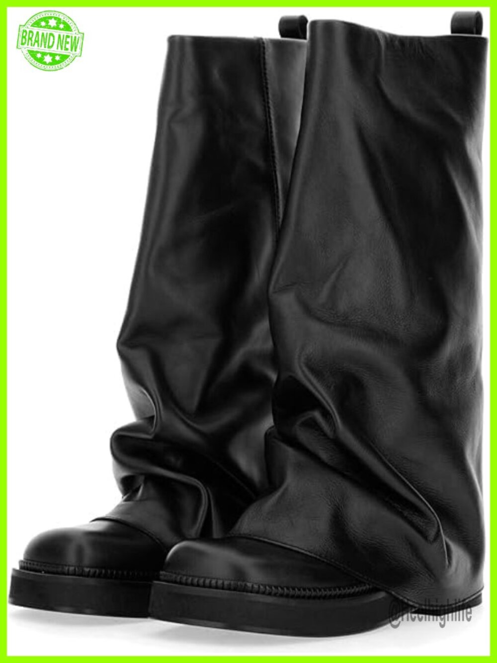 Women's Slouchy Knee High Boots Leather Chunky Platform Pull On